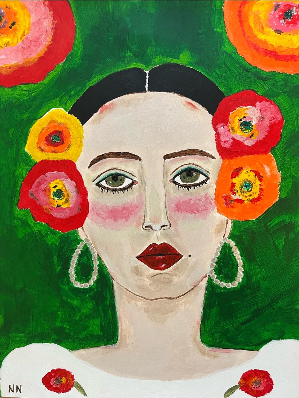 SALE! 2 DAY ONLY! Original art painting of a Frida Kahlo inspired woman folk art